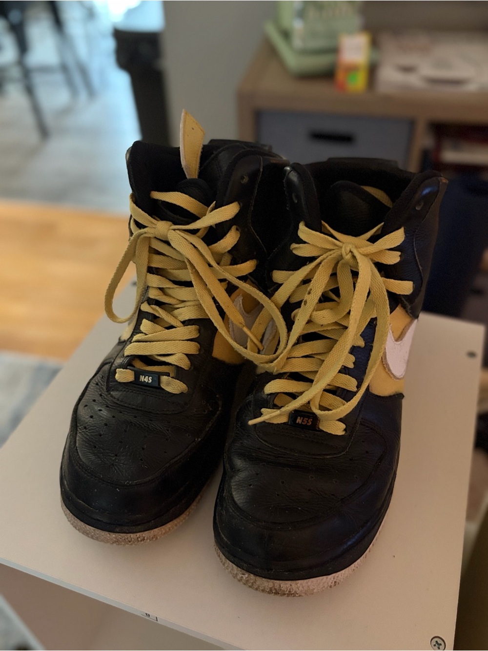 Custom Nike Black and Yellow High-Top Sneakers